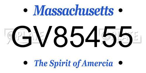 GV85455 Massachusetts License Plate