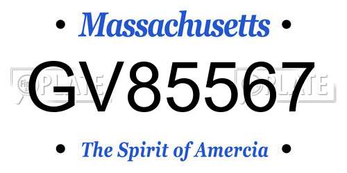 GV85567 Massachusetts License Plate