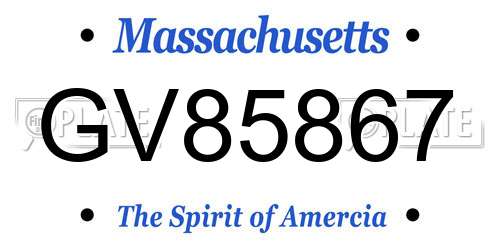 GV85867 Massachusetts License Plate