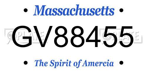 GV88455 Massachusetts License Plate