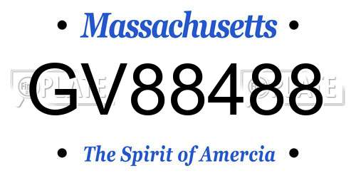 GV88488 Massachusetts License Plate