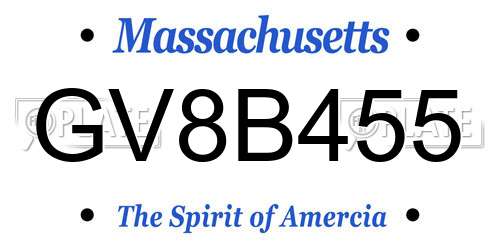 GV8B455 Massachusetts License Plate
