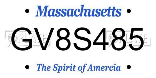 GV8S485 Massachusetts License Plate