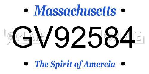 GV92584 Massachusetts License Plate