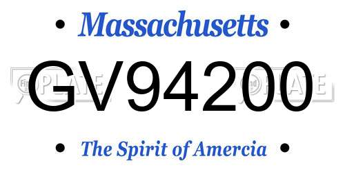 GV94200 Massachusetts License Plate