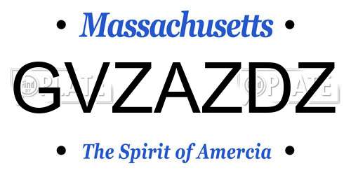 GVZAZDZ Massachusetts License Plate