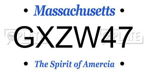 GXZW47 Massachusetts License Plate