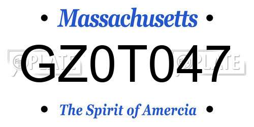 GZ0T047 Massachusetts License Plate