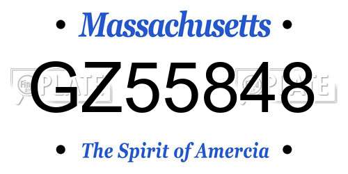 GZ55848 Massachusetts License Plate