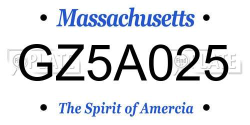 GZ5A025 Massachusetts License Plate
