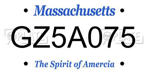 GZ5A075 Massachusetts License Plate