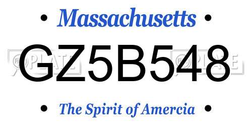 GZ5B548 Massachusetts License Plate