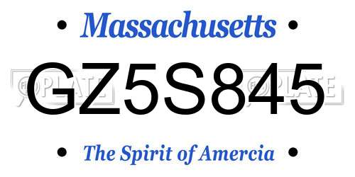 GZ5S845 Massachusetts License Plate