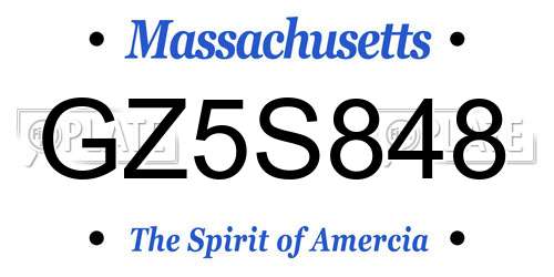 GZ5S848 Massachusetts License Plate