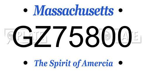 GZ75800 Massachusetts License Plate
