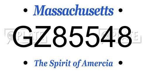 GZ85548 Massachusetts License Plate