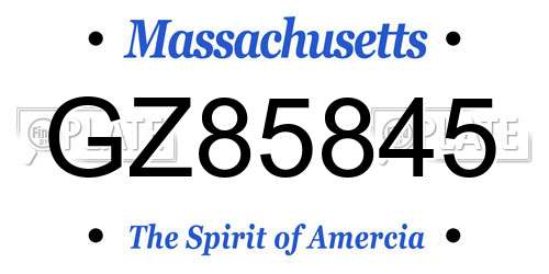 GZ85845 Massachusetts License Plate
