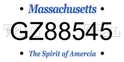 GZ88545 Massachusetts License Plate