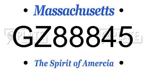 GZ88845 Massachusetts License Plate