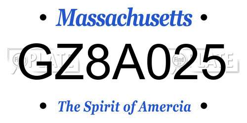 GZ8A025 Massachusetts License Plate