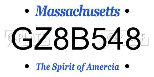 GZ8B548 Massachusetts License Plate