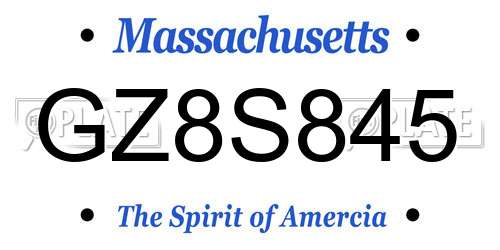 GZ8S845 Massachusetts License Plate