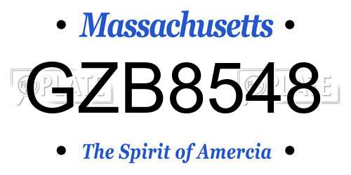 GZB8548 Massachusetts License Plate