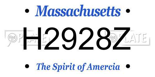 H2928Z Massachusetts License Plate