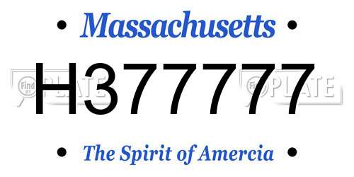 H377777 Massachusetts License Plate