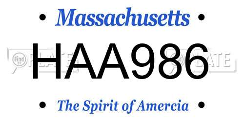 HAA986 Massachusetts License Plate