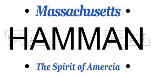 HAMMAN Massachusetts License Plate