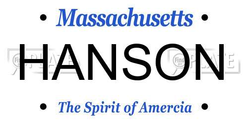 HANSON Massachusetts License Plate