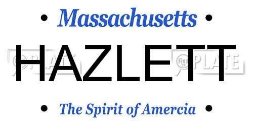 HAZLETT Massachusetts License Plate