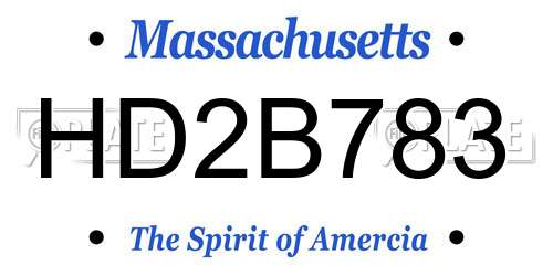 HD2B783 Massachusetts License Plate