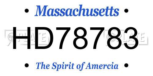 HD78783 Massachusetts License Plate