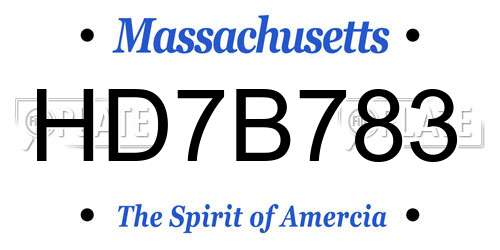 HD7B783 Massachusetts License Plate