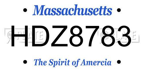 HDZ8783 Massachusetts License Plate