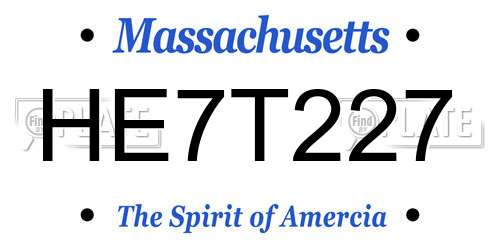 HE7T227 Massachusetts License Plate