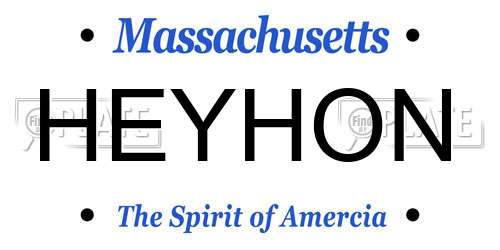 HEYHON Massachusetts License Plate