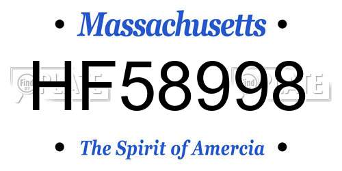 HF58998 Massachusetts License Plate
