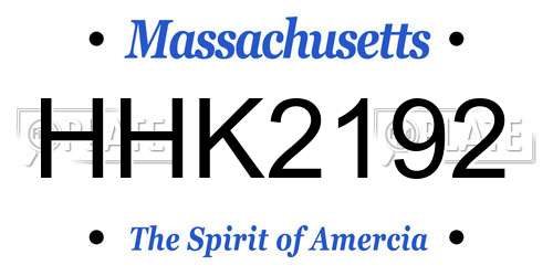 HHK2192 Massachusetts License Plate