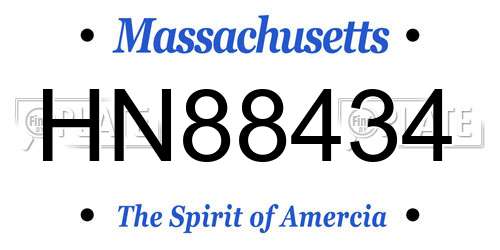HN88434 Massachusetts License Plate