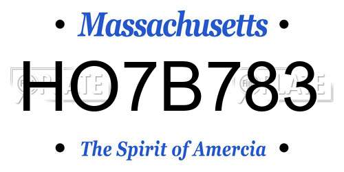 HO7B783 Massachusetts License Plate