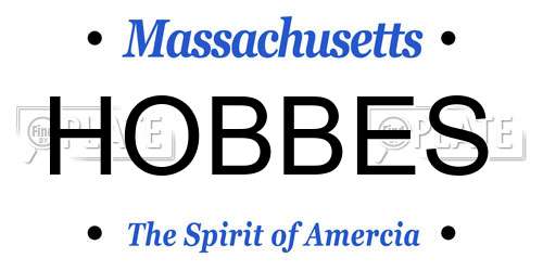 HOBBES Massachusetts License Plate