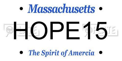HOPE15 Massachusetts License Plate
