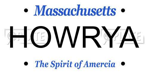 HOWRYA Massachusetts License Plate
