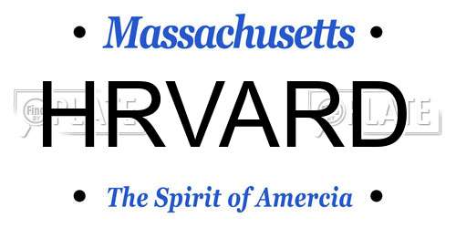 HRVARD Massachusetts License Plate