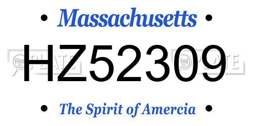 HZ52309 Massachusetts License Plate