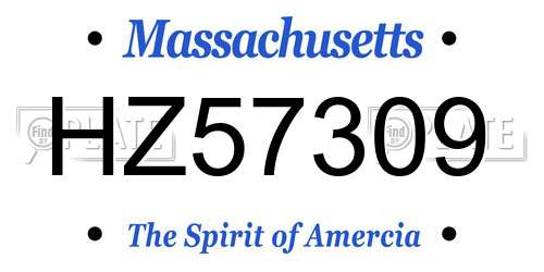 HZ57309 Massachusetts License Plate