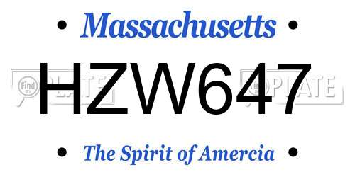 HZW647 Massachusetts License Plate